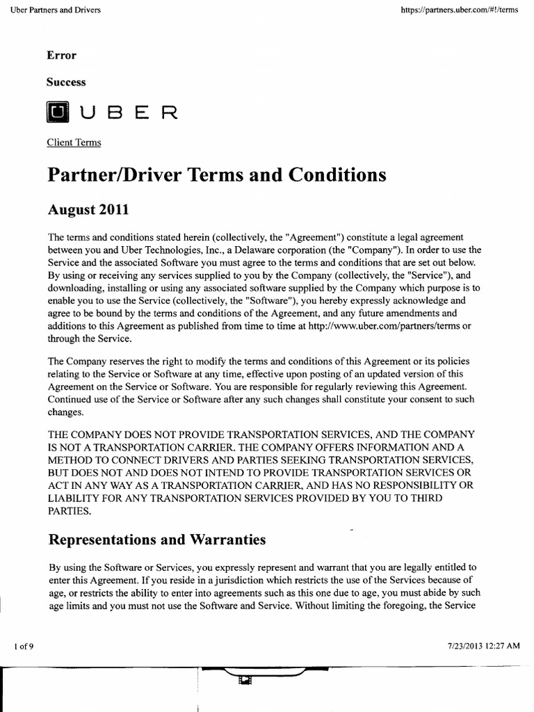 Uber Partners and Drivers 2011 | PDF | Assignment (Law) | Lease