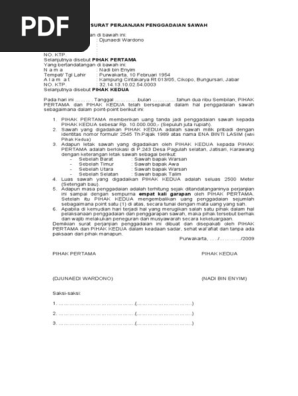 Surat Perjanjian Penggadaian Sawah
