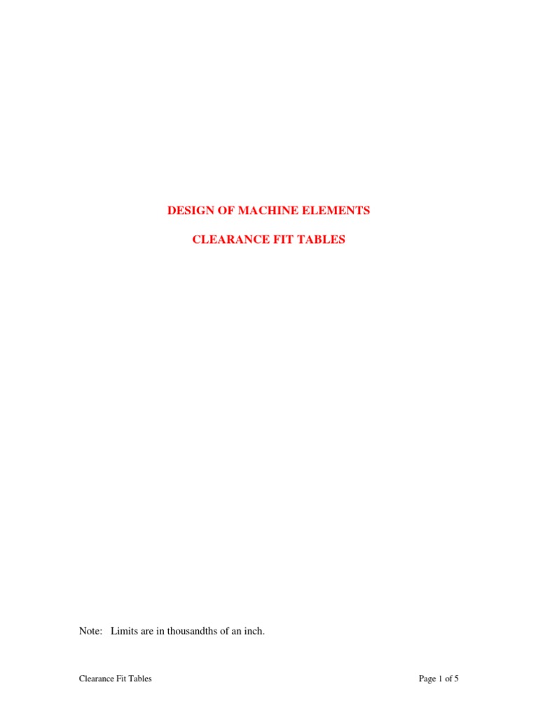Shaft Clearance Fits PDF Engineering Tolerance Science And Technology