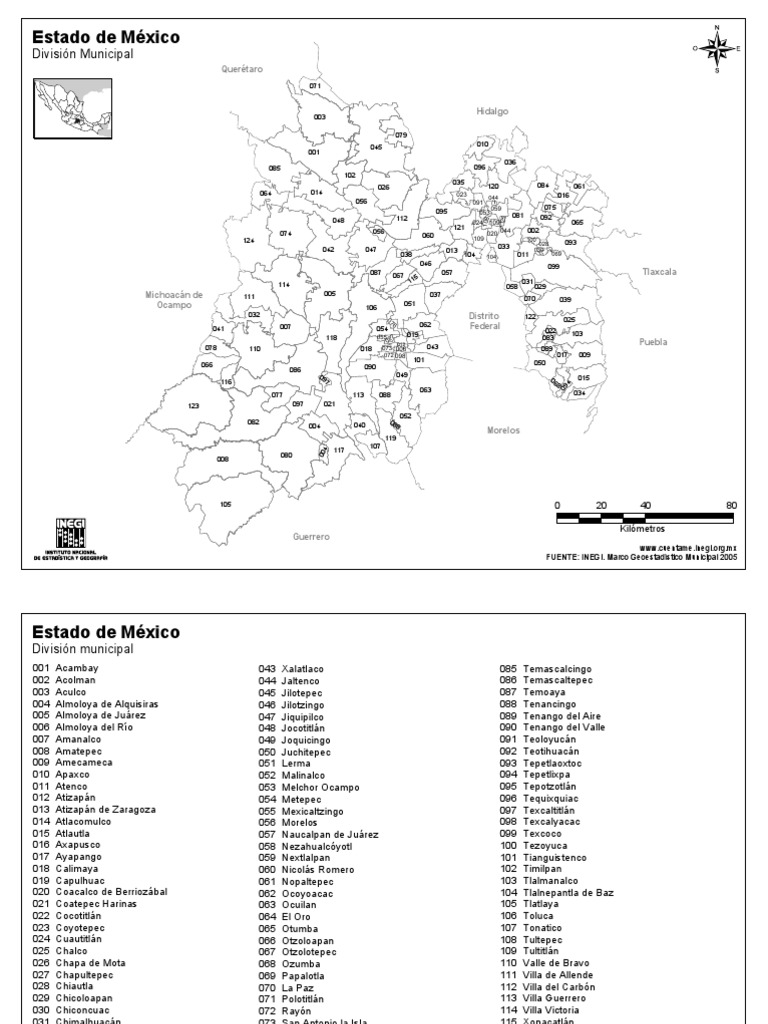 Lista de los 125 municipios del Estado de México | PDF