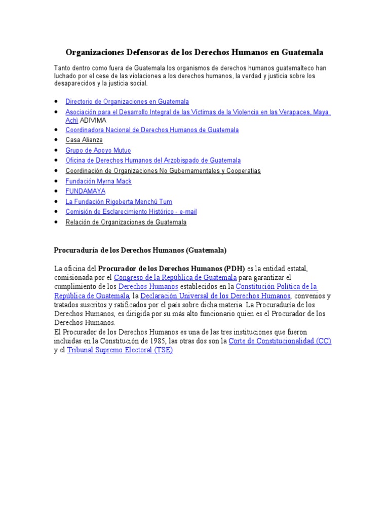 Organizaciones Defensoras de Los Derechos Humanos en Guatemala | PDF