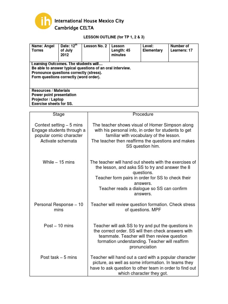Lesson Plan Celta 2 Pdf