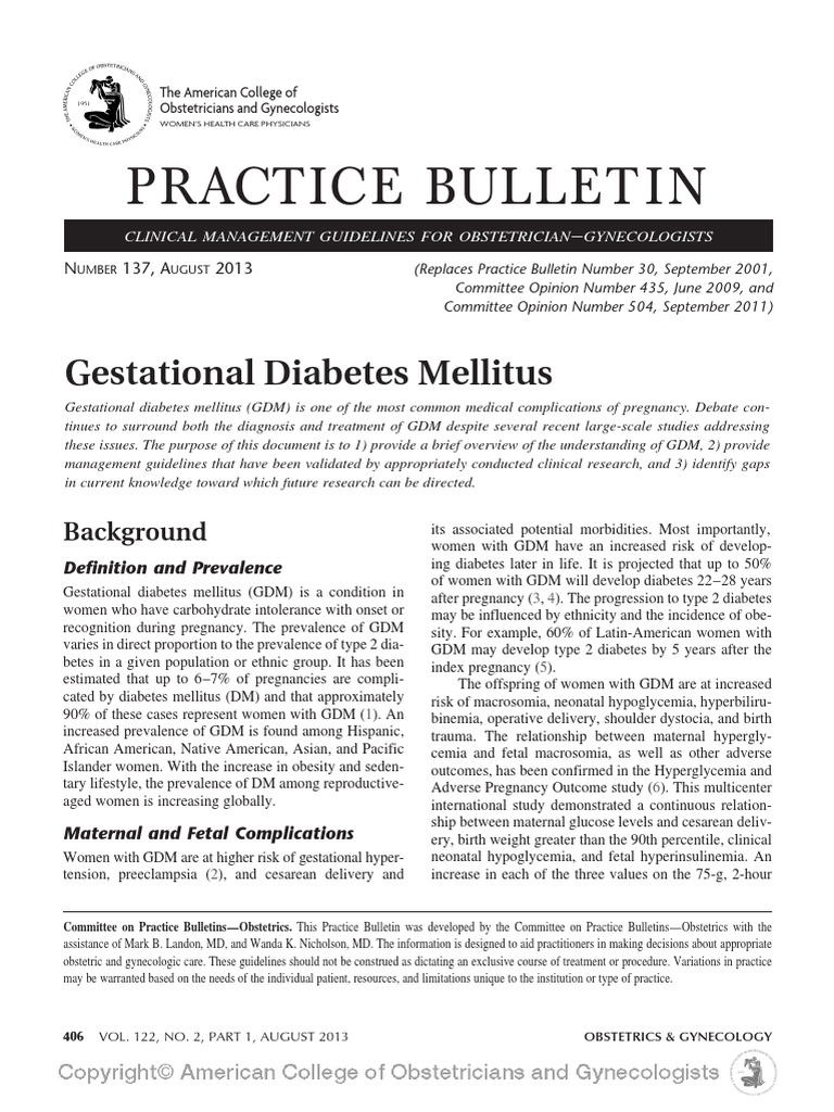ACOG Diabetes Gestacional 2013 Diabetes Mellitus Type 2 Gestational