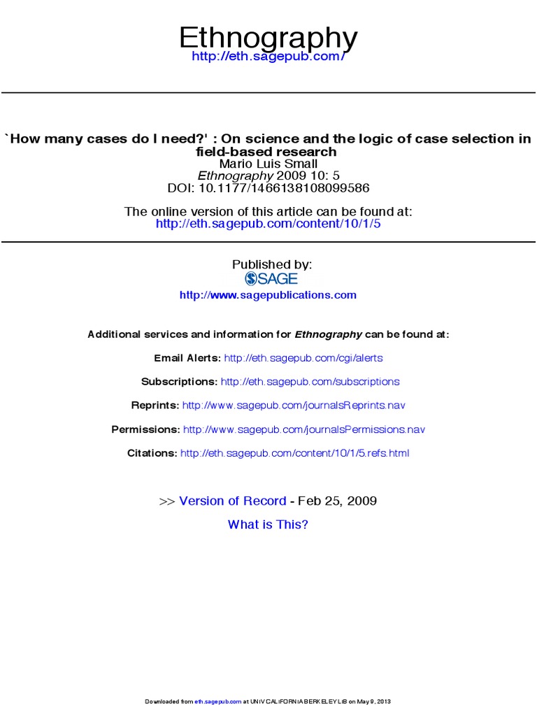 Ethnography FieldBased Research 'How Many Cases Do I Need?' On