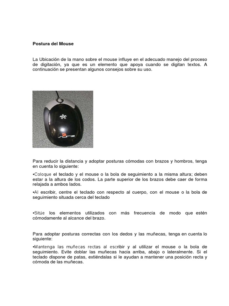 Posturas Correctas para Usar Mouse y Teclado | PDF | Términos ...