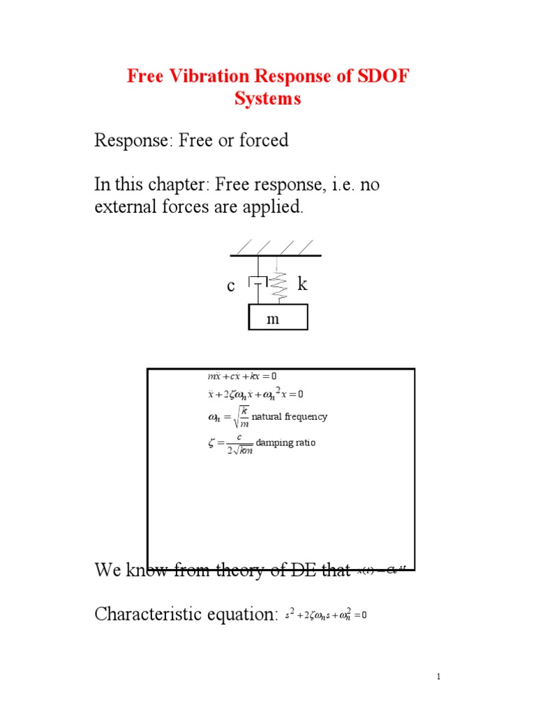 Free Vibration Response in SDOF Systems | PDF | Science & Mathematics