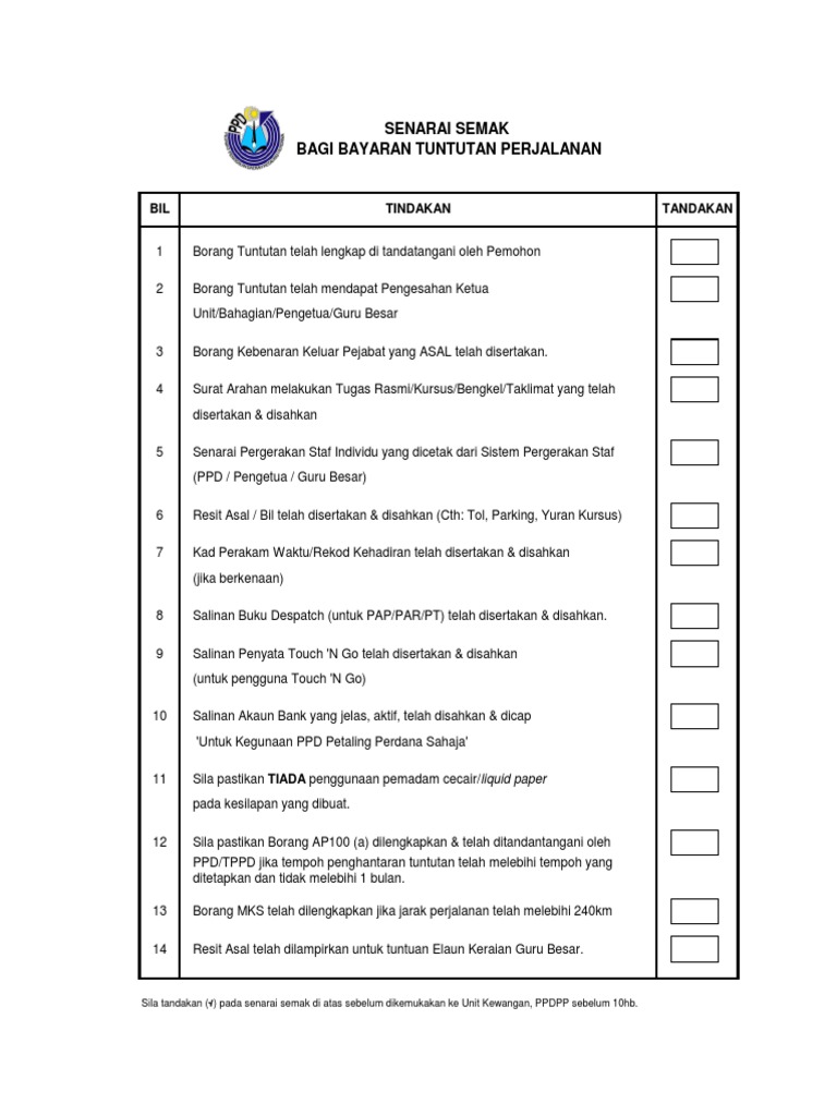Borang Tuntutan Perjalanan Versi Terkini Pdf