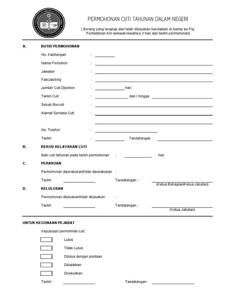 Borang Cuti Tahunan Pdf