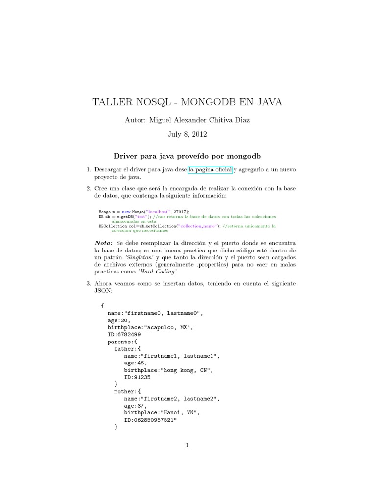 Taller Mongo+java | PDF | Mongo Db | Gestión de datos