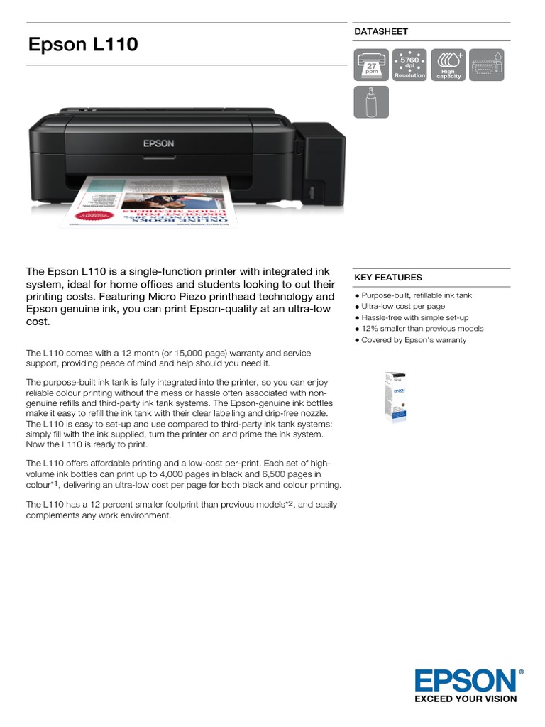 Epson L110 Datasheet | Printer (Computing) | Office Equipment