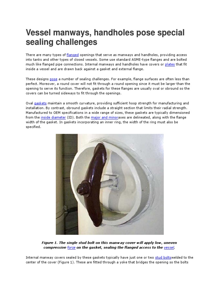 Sealing Internal Manways and Handholes: Understanding the Challenges and  Choosing the Right Gasket, PDF, Mechanical Engineering