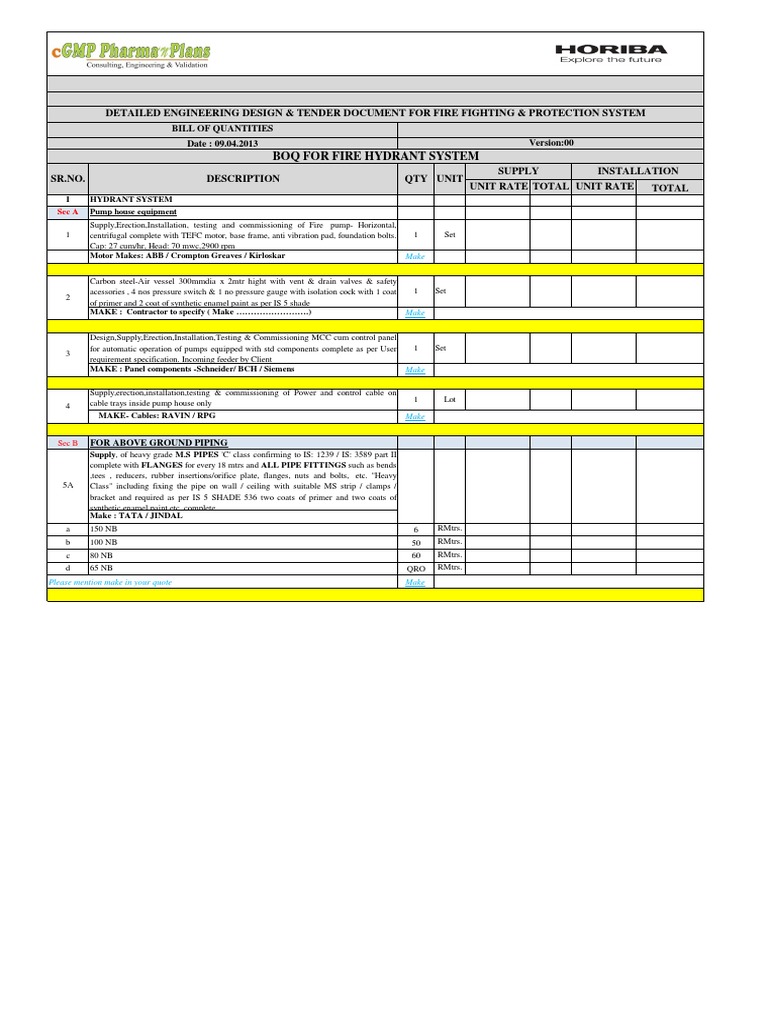 Boq For Fire Hydrant System PDF