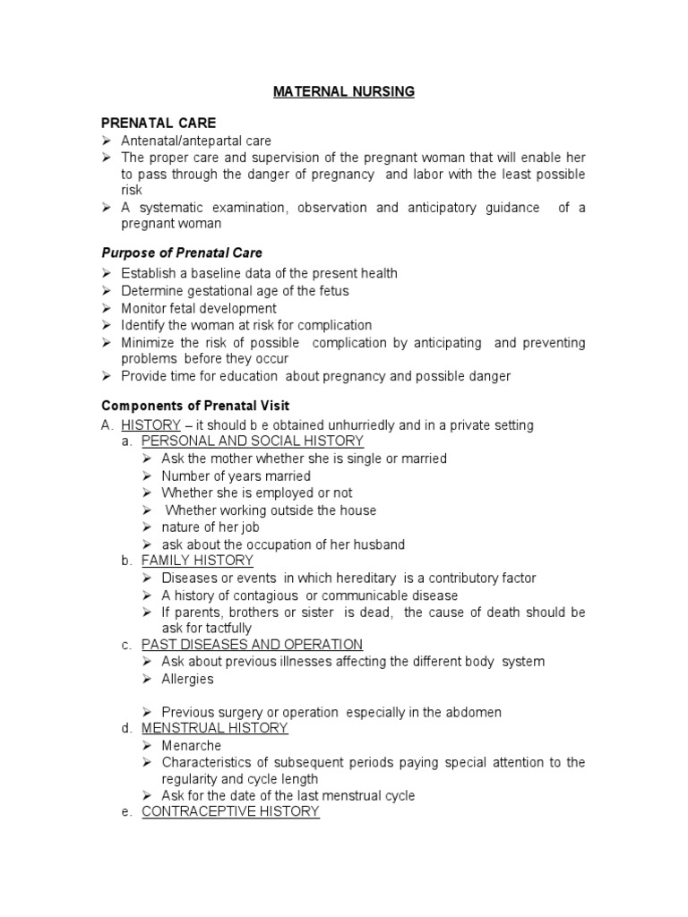 Maternal Nursing Prenatal Care | PDF | Childbirth | Pregnancy