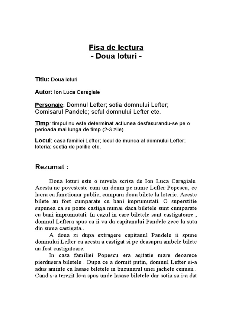 Fisa Lectura Doua Loturi