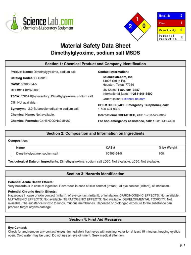 msds (1) | Toxicity | Personal Protective Equipment