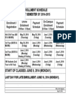 Enrollment Schedule For First Semester SY 2014-2015