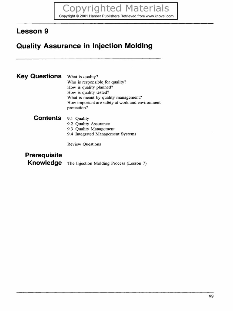 Lesson 9 Quality Assurance in Injection Molding: Key Questions | PDF ...