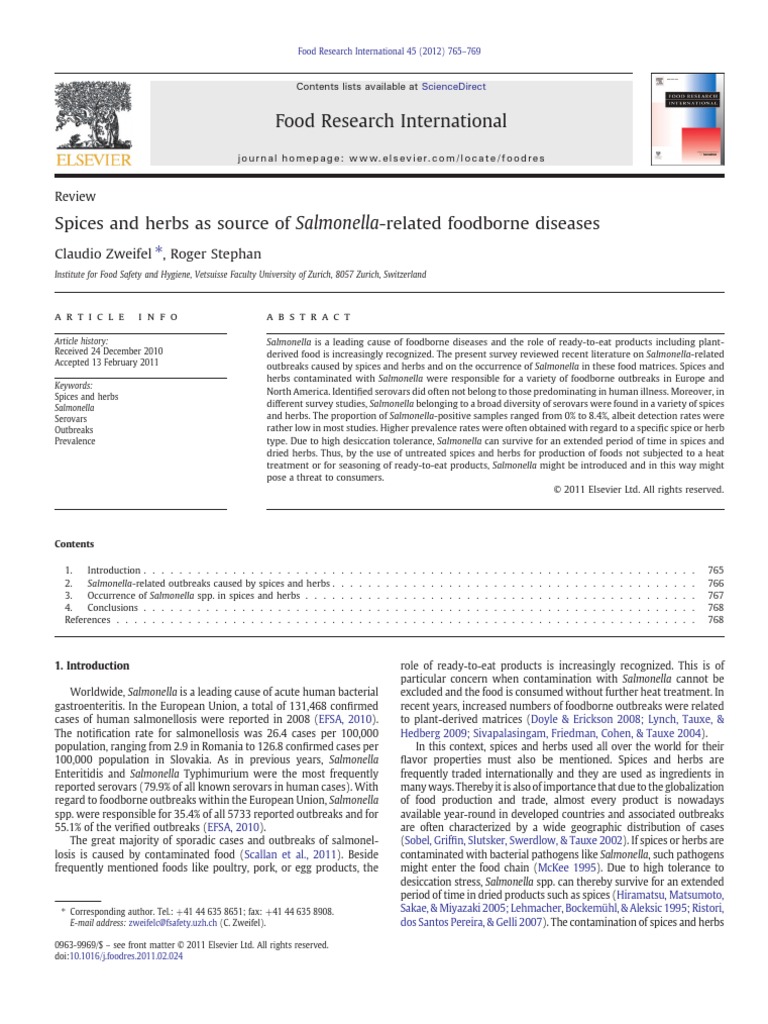 Salmonella-Related Foodborne Diseases | PDF | Foodborne Illness | Coriander