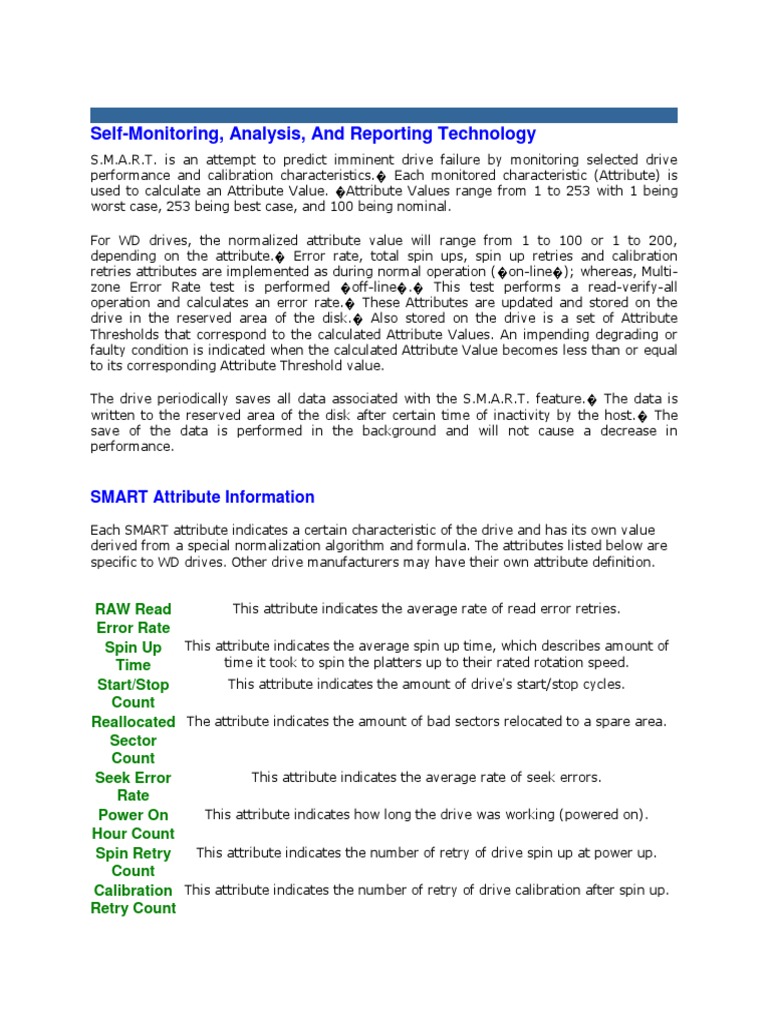 WD Drive SMART Attributes Guide | PDF | Data | Computing