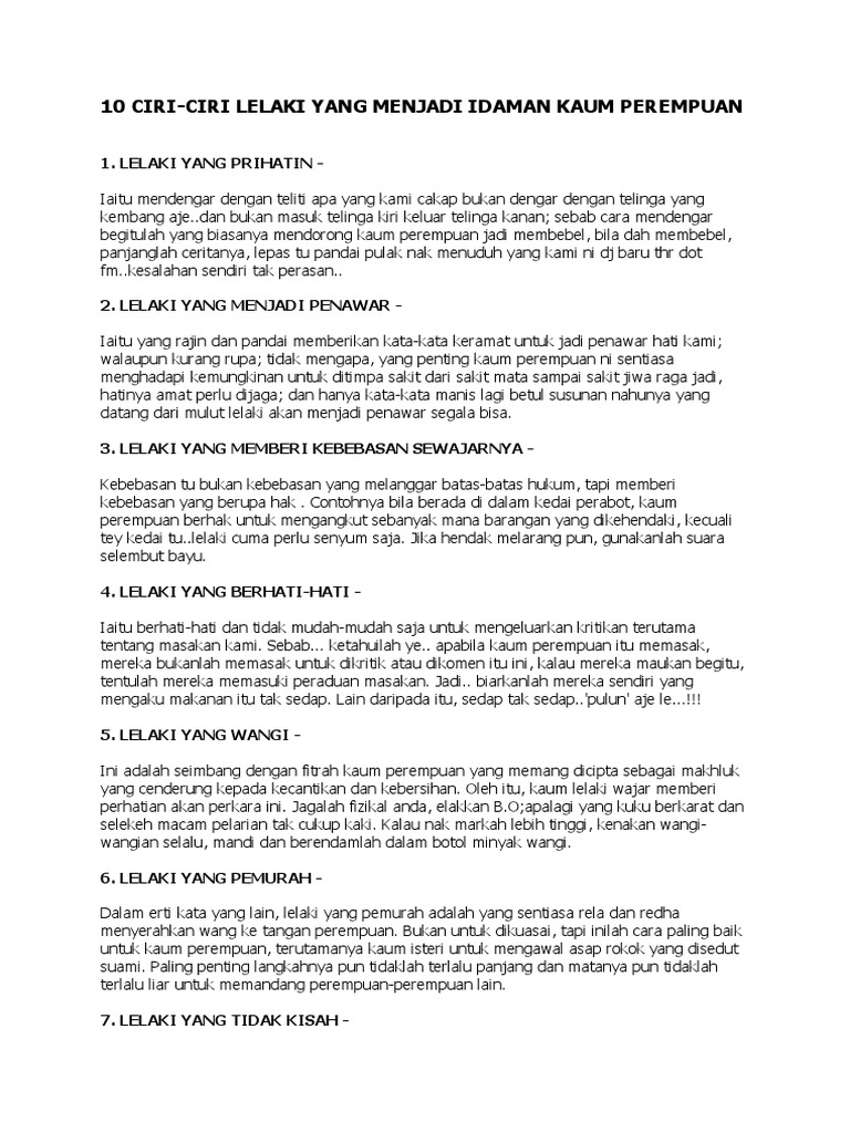 10 Ciri Lelaki Yg Pempuan Suka Pdf