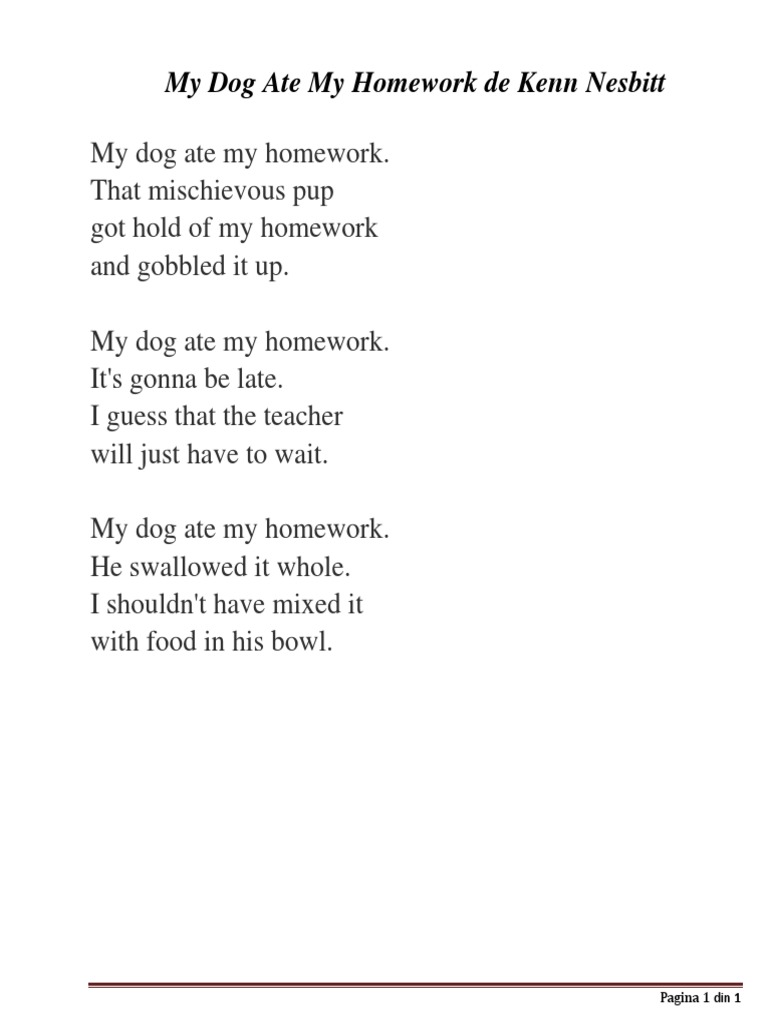 My Dog Ate My Homework Poem | PDF | Cooking, Food & Wine