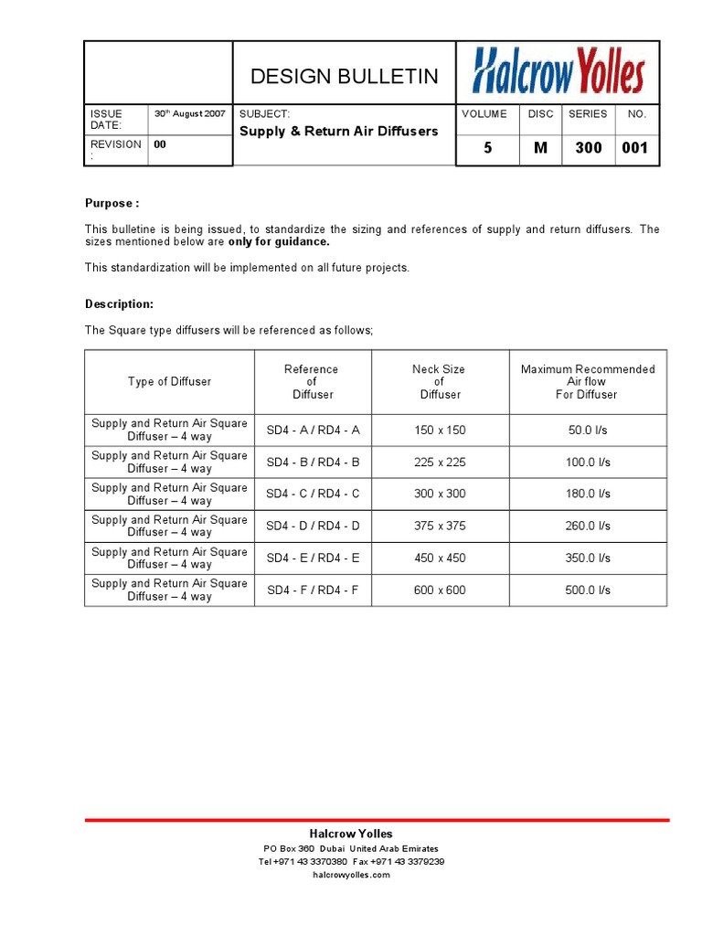 Standardized Air Diffuser Sizing Guide | PDF | Valve | Hvac