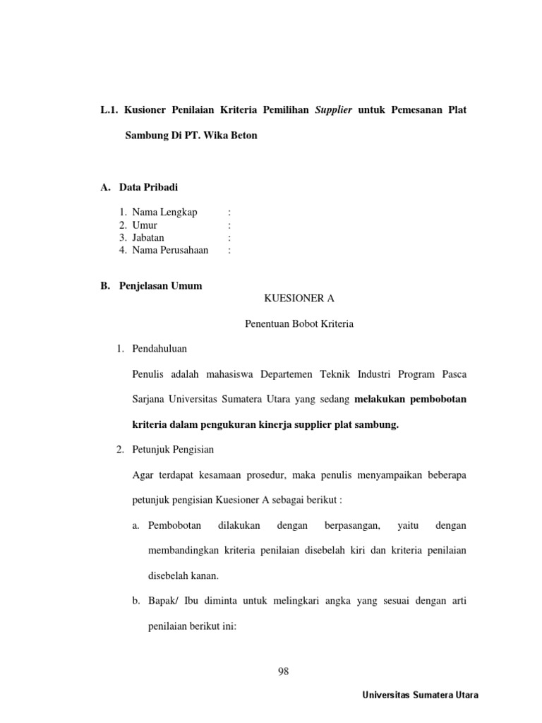 Contoh Pendahuluan Kuesioner Guru Paud