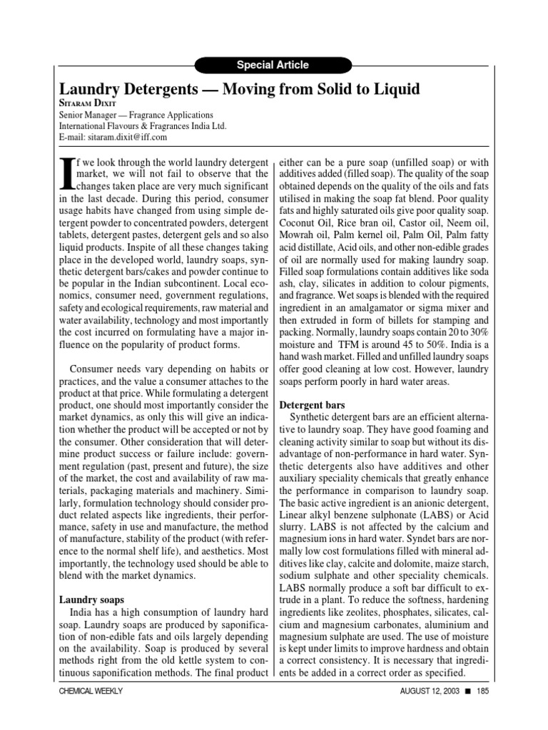 Laundry Detergents Moving From Solid To Liquid PDF Detergent Soap