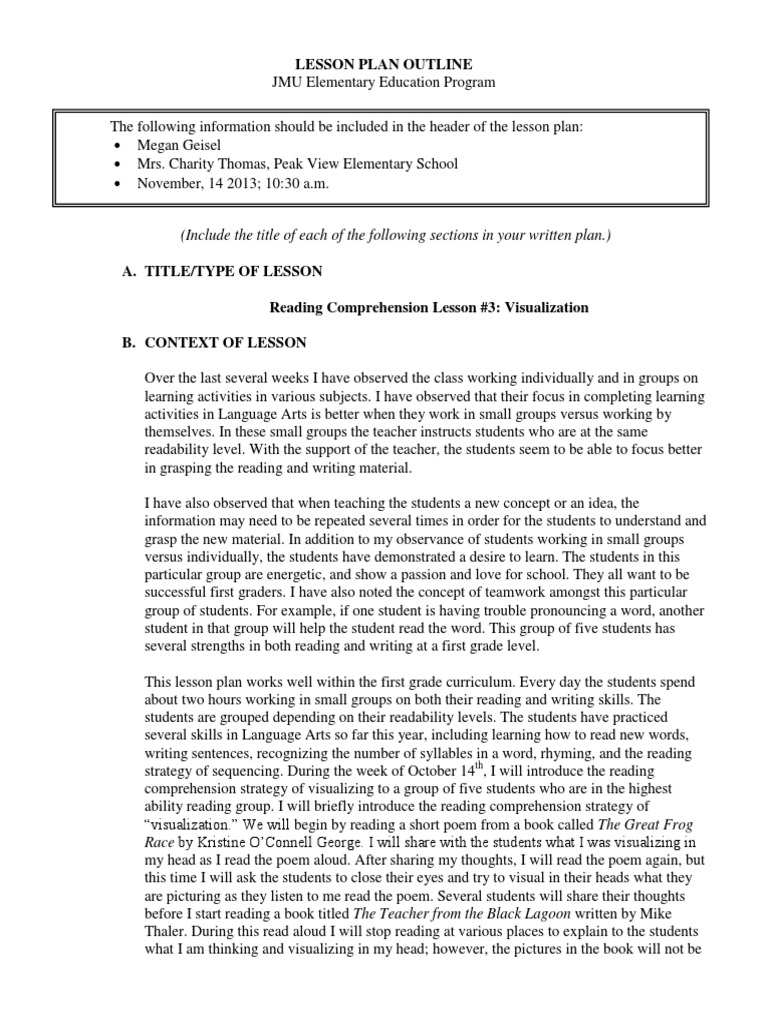 First Grade Visualization Lesson | PDF | Reading Comprehension | Lesson ...