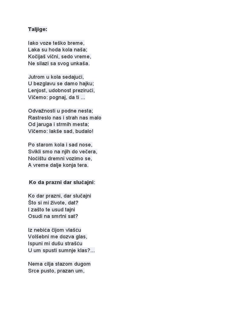 Taljige PUŠKIN, Pesme | PDF