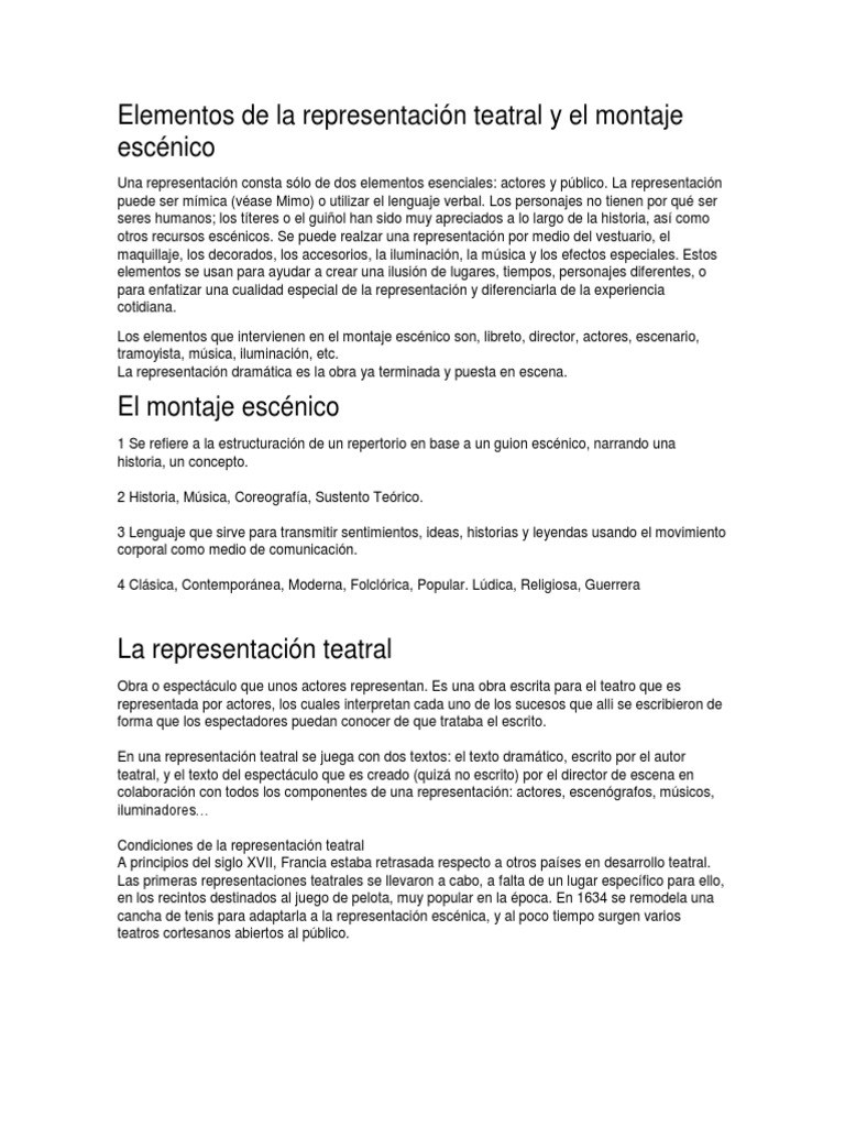 Elementos de La Representación Teatral y El Montaje Escénico