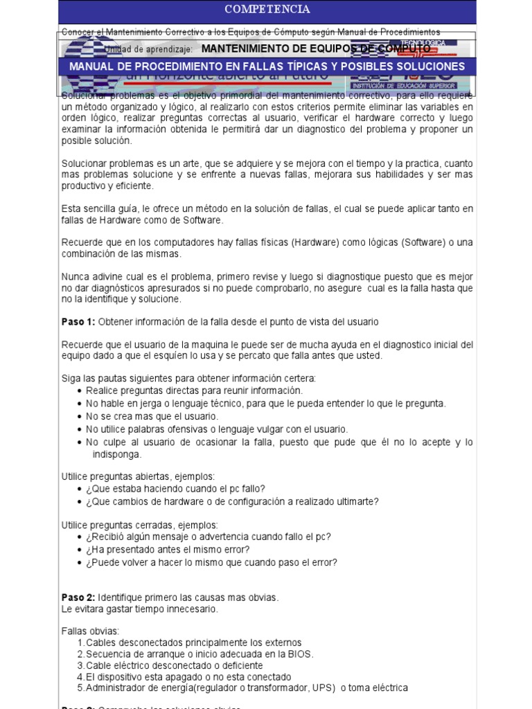 Manual De Deteccion De Fallas Y Posibles Soluciones Pdf Informática