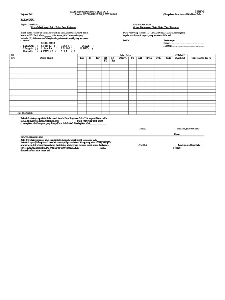 Borang SPBT (G) Contoh Borang Skim Pinjaman Buku Teks 2014  PDF
