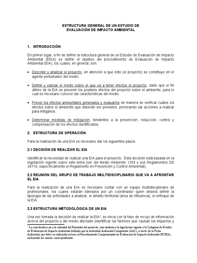 Estructura de un Estudio de EIA | PDF | Evaluación de impacto ambiental ...