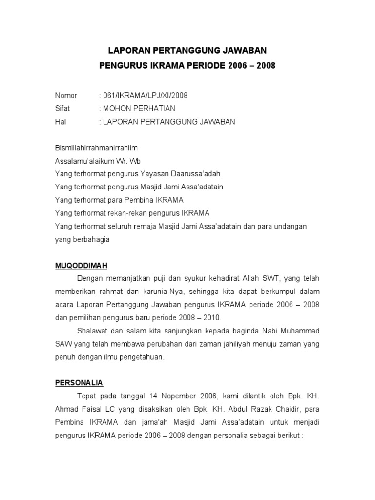 Contoh Laporan Qurban Di Masjid Dunia Sosial