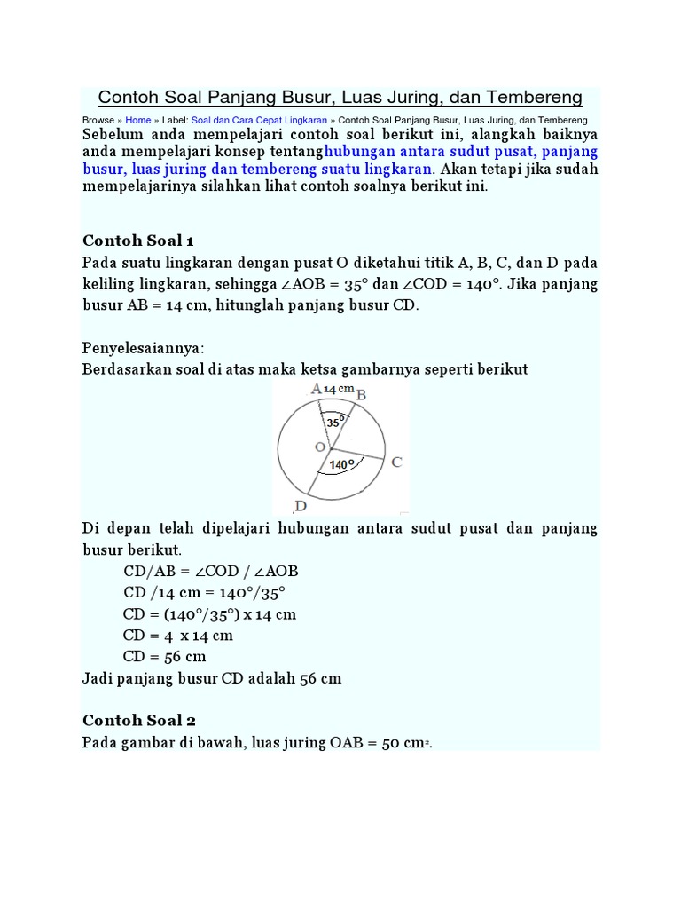 Contoh Soal Panjang Busur Lingkaran