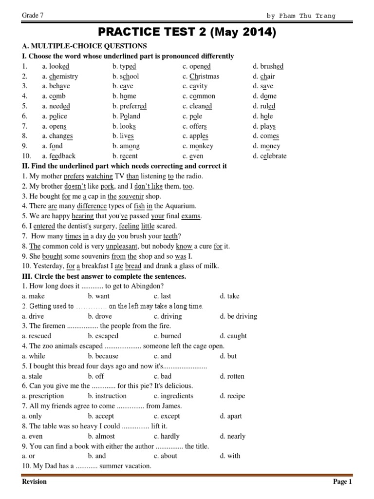 Grade 7 English Practice Test | PDF | Palace Of Westminster | London