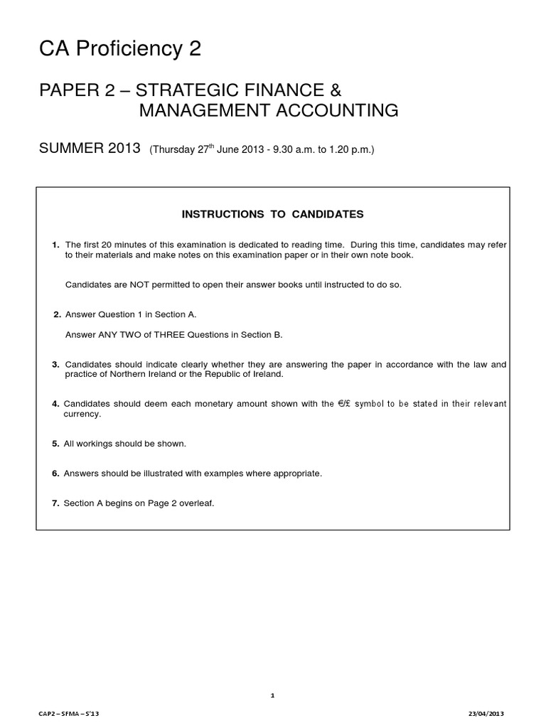 CAP2 SFMA Exam Paper - Summer 2013 | PDF | Bonds (Finance) | Stocks