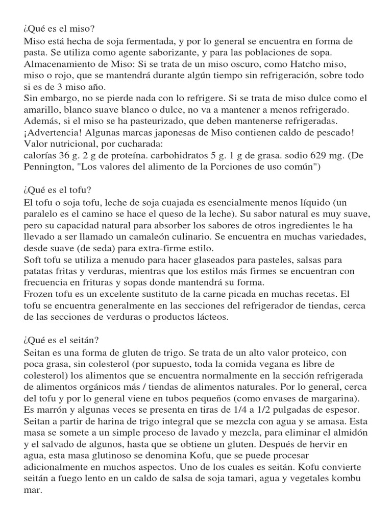 Qué Es El Miso | PDF | Vegetales | Colesterol