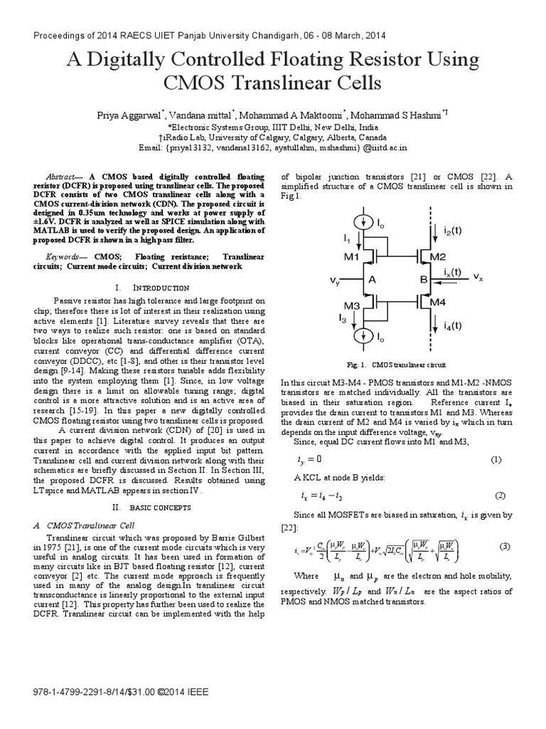 CMOS Translinear Cells | PDF | Mosfet | Cmos