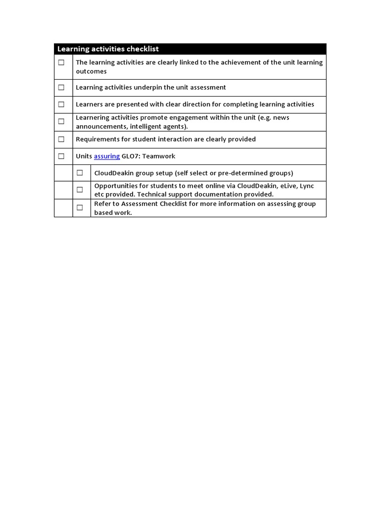 Learning Activities Checklist for Units | PDF | Career & Growth