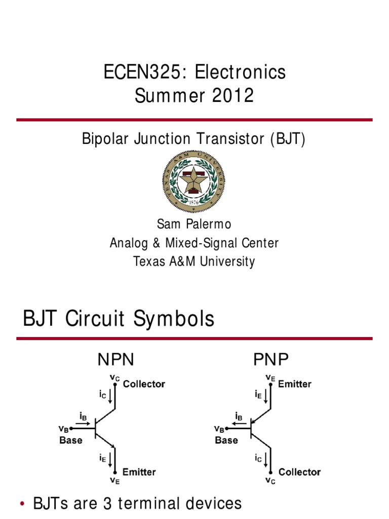 ECEN325: Electronics Summer 2012: Bipolar Junction Transistor (BJT) | PDF