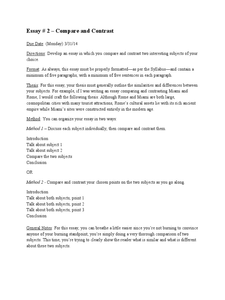 write compare and contrast essay directions