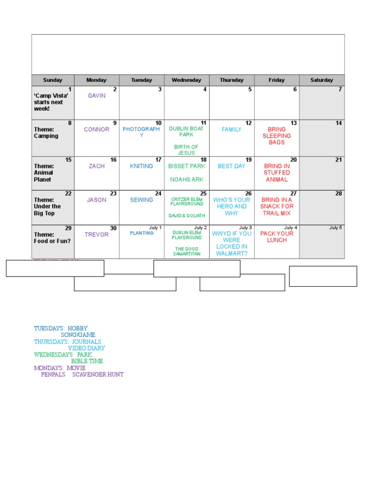 Summer Camp Weekly Schedule 2023 | PDF | Art