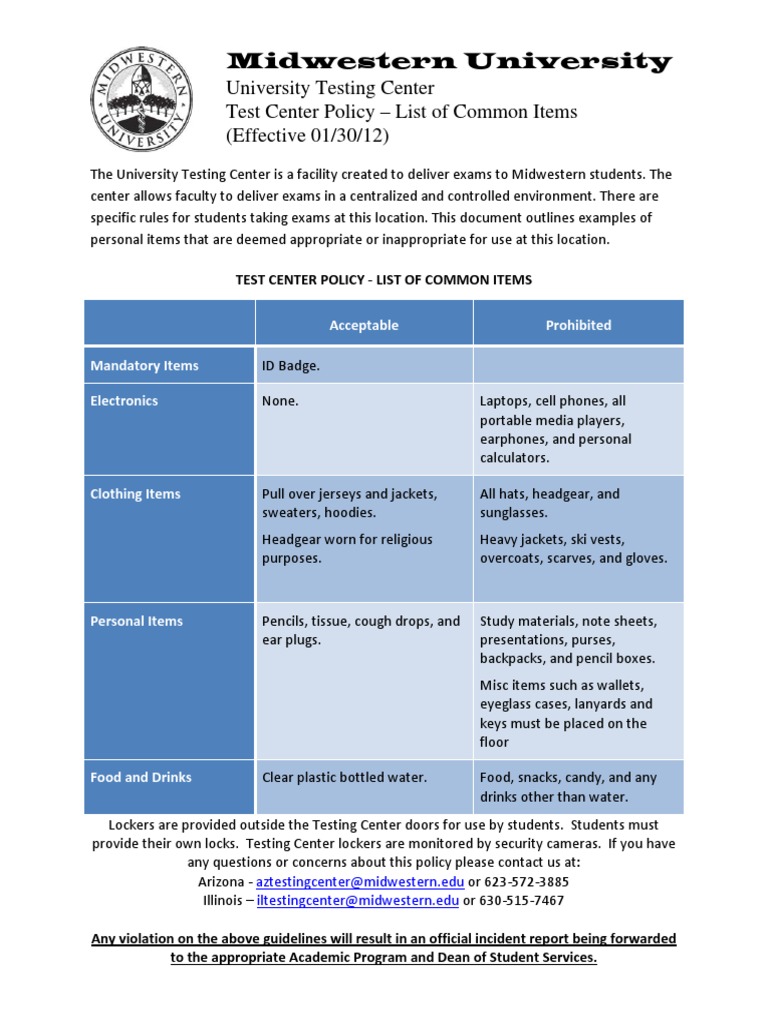 Midwestern University Test Center Policy | PDF