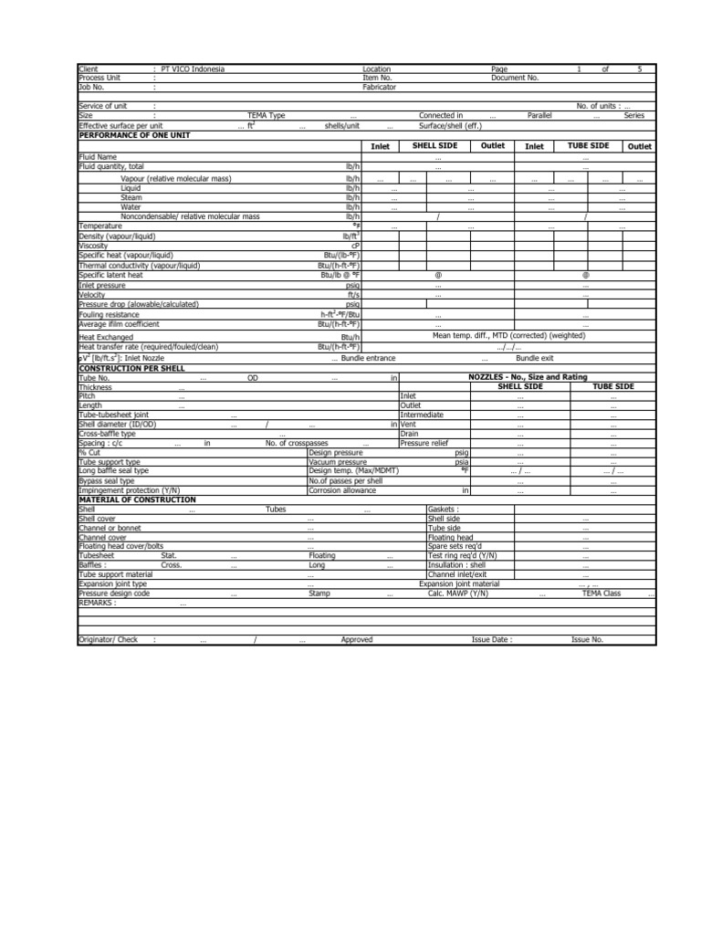 API Datasheet Heat Exchanger | PDF | Heat Transfer | Liquids