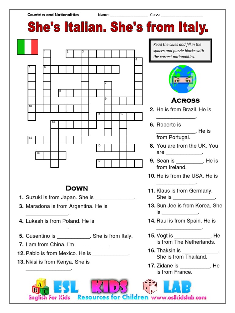 Countries nationalities crossword | pdf | puzzles | national association  football teams