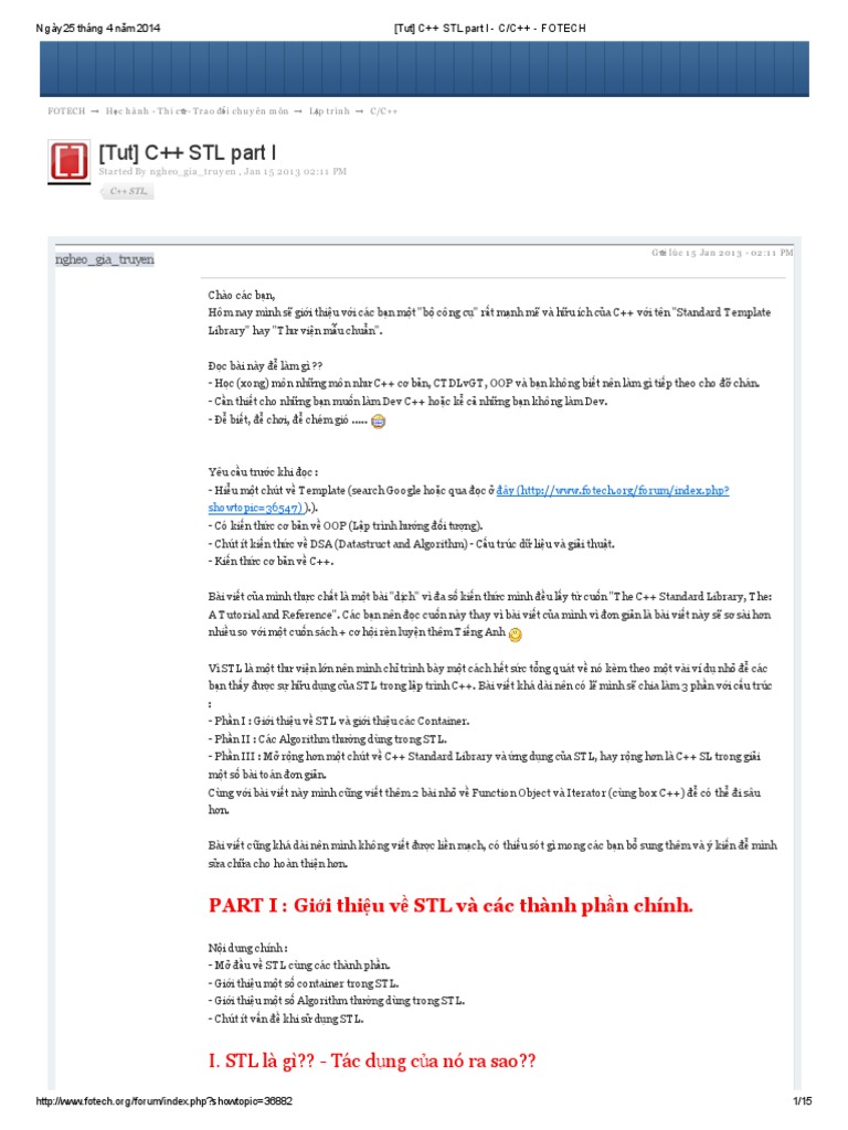 (Tut) C++ STL Part I - C - C++ - FOTECH | PDF