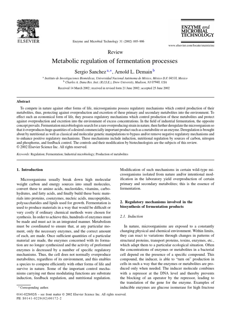 Metabolic Regulation of Fermentation Processes PDF | PDF | Metabolism ...