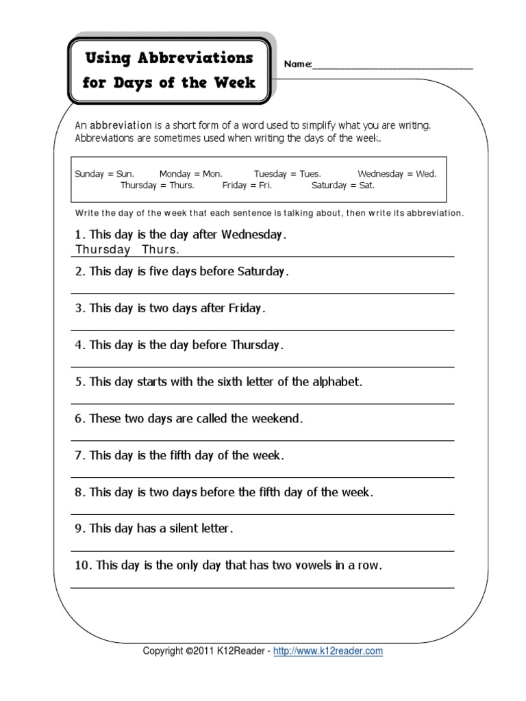 Using Abbreviations For Days of The Week | PDF